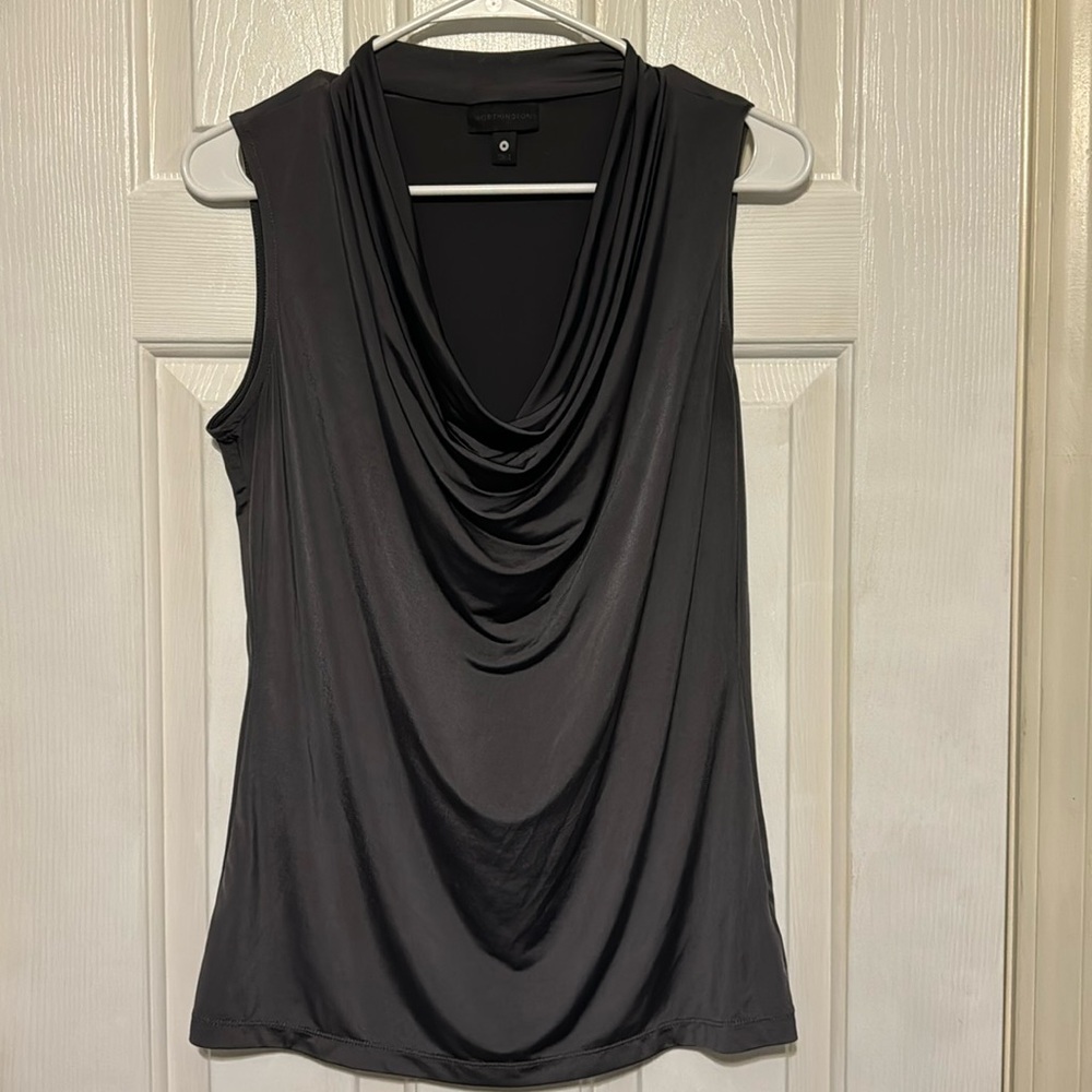 Worthington ladies sleeveless top, dark grey, cowl neck, size medium
